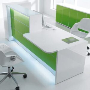Alba 7 – Green Lacquered Reception Desk in White with wheelchair access
