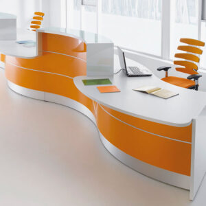 Lois – Wave Reception Desk In Orange Lacquered Front