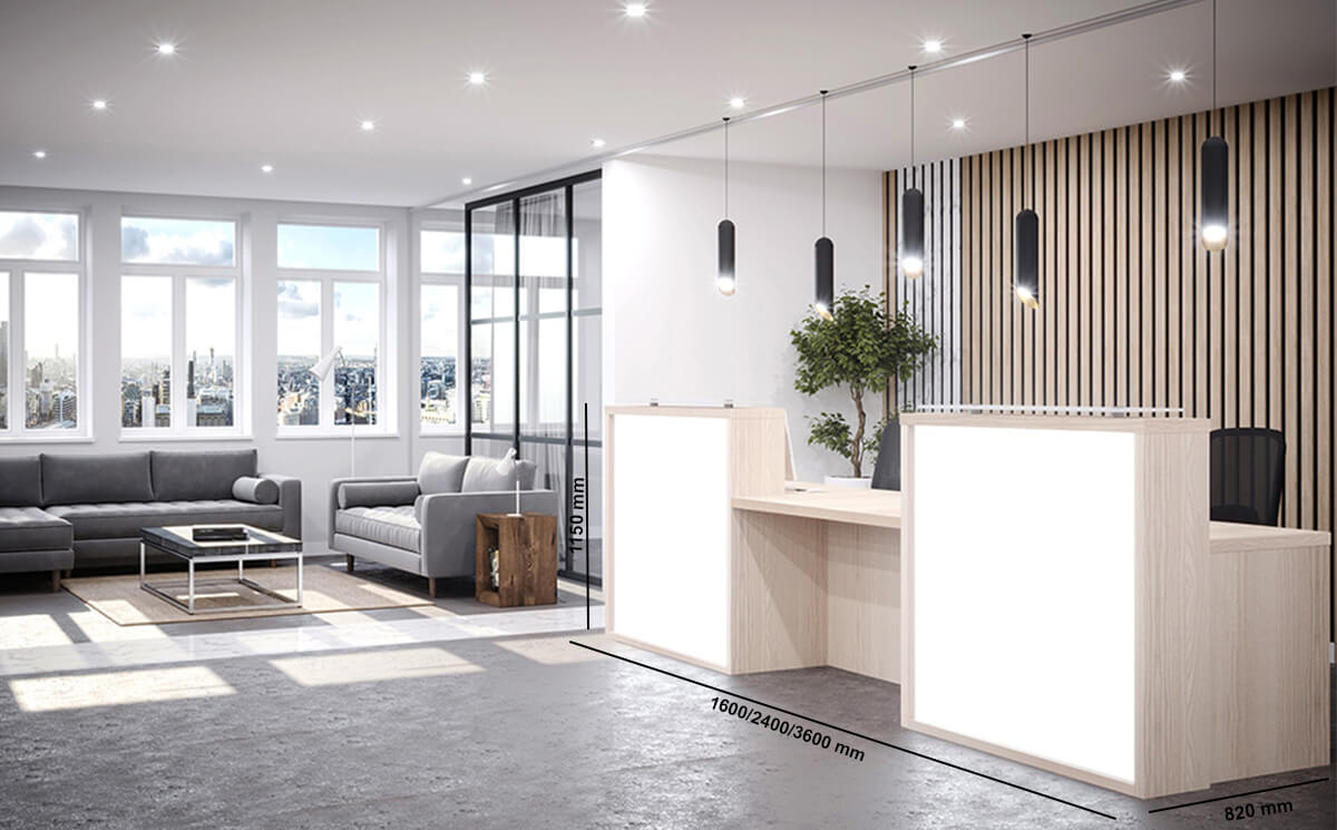 Ophelia 1 – Natural Dijon Walnut Reception Desk With Wheelchair Access Unit Size Img