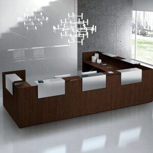 Zeus – Reception Desk in Dark Oak with Overhand Panel