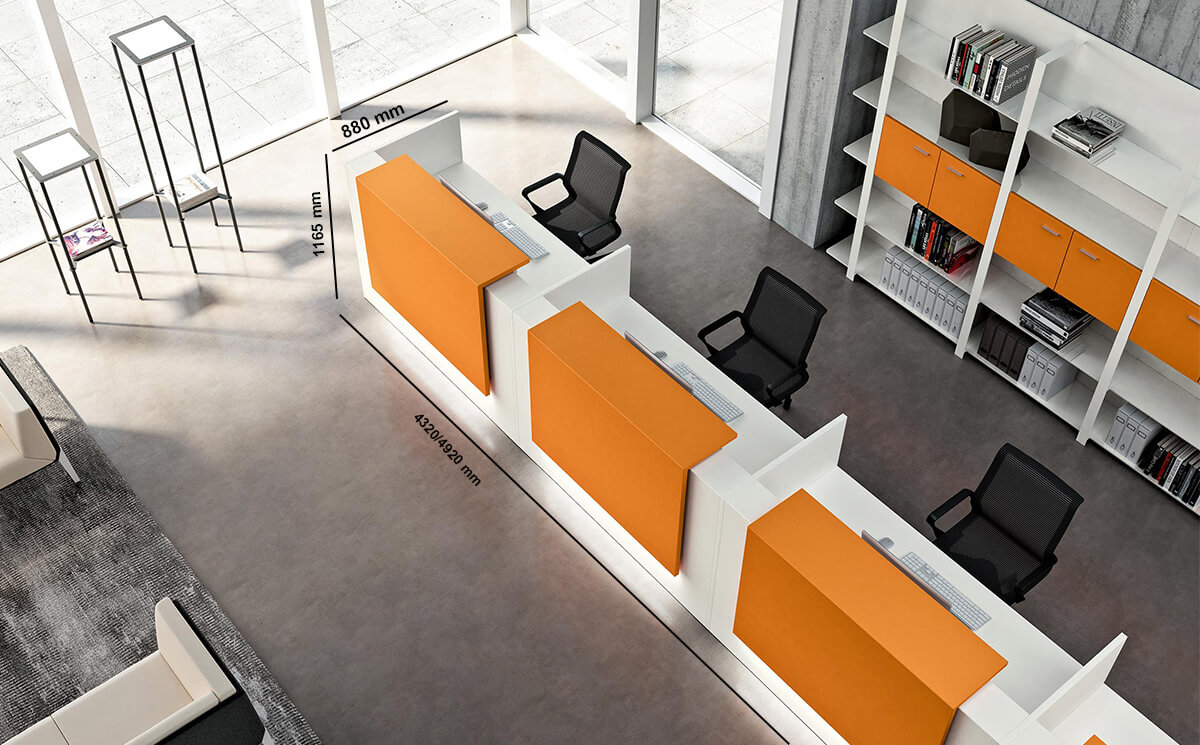 Roman – White Reception Desk With Three Counters Size Img