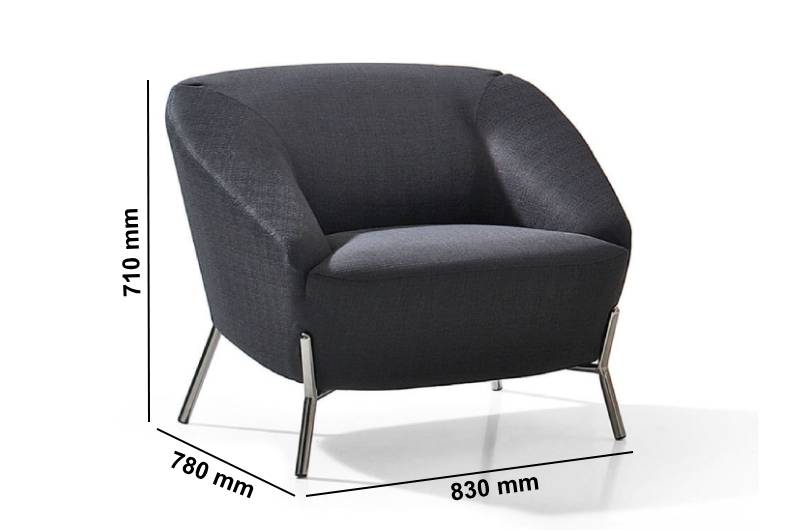 Santos 2 – One, Two And Three Seater Armchair With Chrome Legs Size