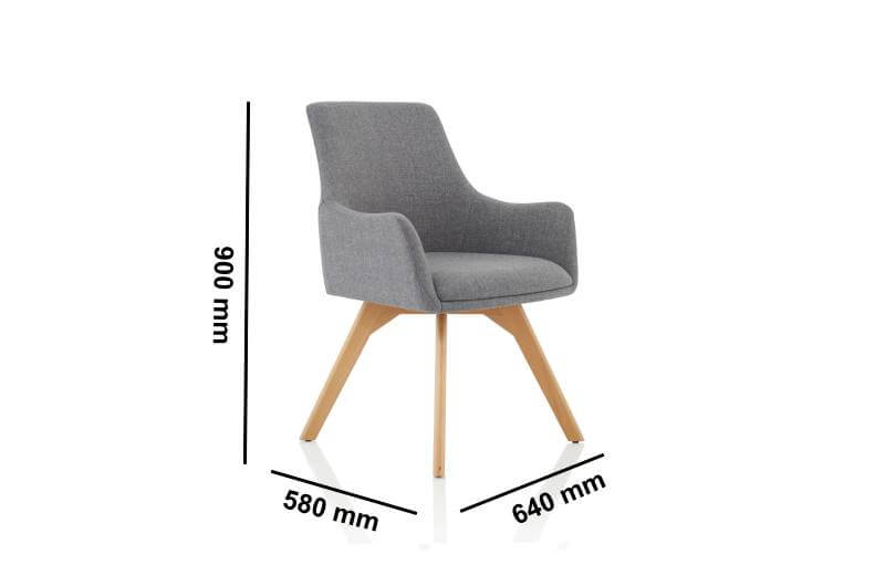 Solo – Grey Fabric Wood Finish Leg Armchair Dimensions Img