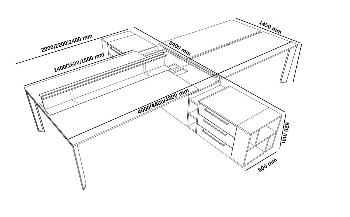 Viviana 2 Contemporary Office Workstation Desk For 2 Or 4 With Slim Legs Size Img