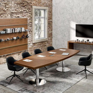 Alcee 2 Barrel Shaped Meeting Room Table In Round Base Legs Main Image