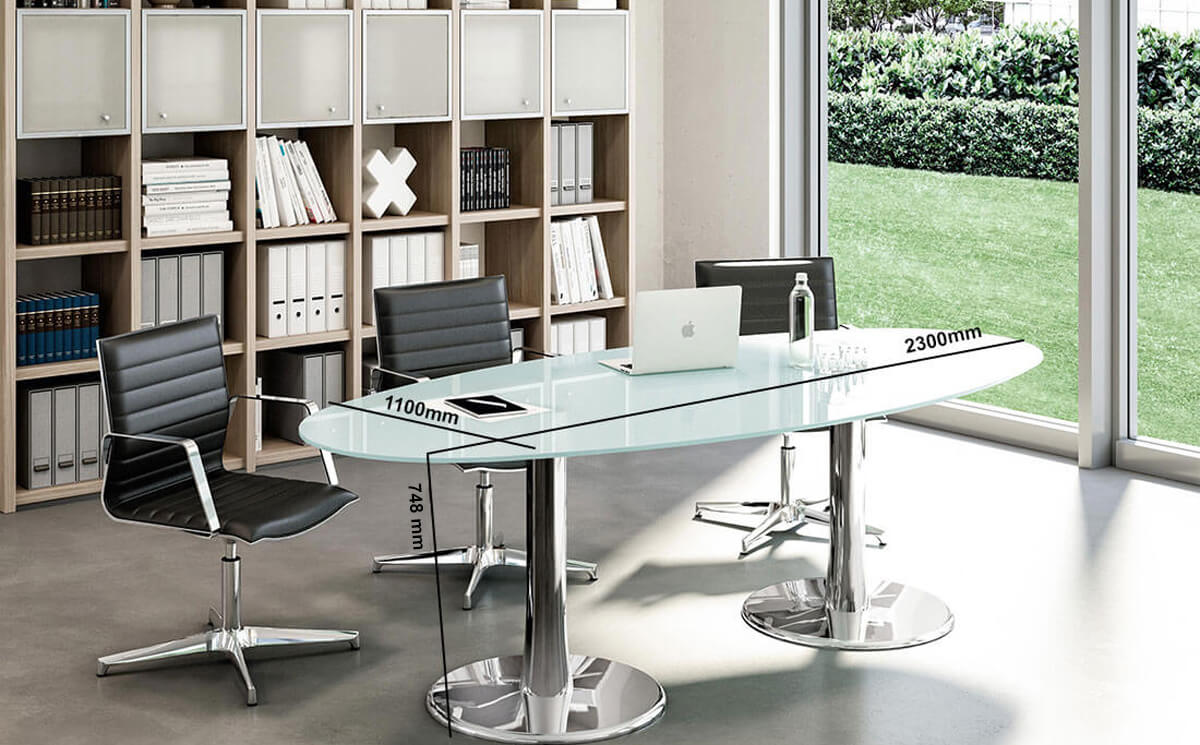 Iniga – Glass Top Oval Shape Meeting Room Table Size Images