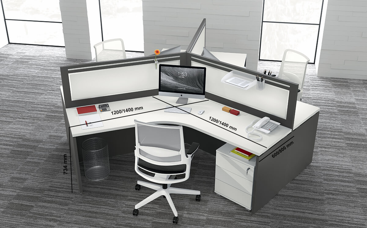 Amo 4 Slab Legs Workstation With Return Front Panel For 3 Persons Size Img