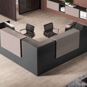 Naara 2 L Shaped Reception Desk With Optional Ovaerhang Panel
