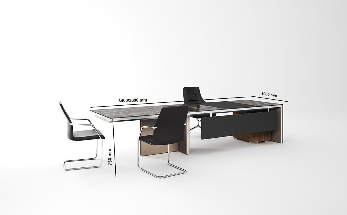 Pachai 3 – Polished Stone Executive Desk With External Lag And Optional Credenza