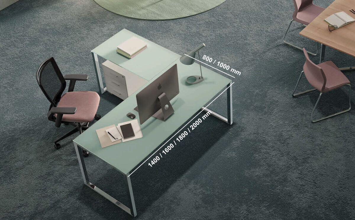 Eleonora 2 Glass Top Executive Desk With Ring Or U Legs And Optional Return Dimension Image