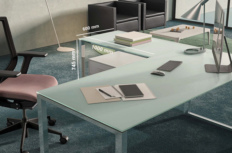 Eleonora 2 – Glass Top Executive Desk With Ring Or U Legs And Optional Return Size Perfect