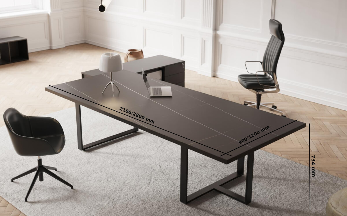 Romilda 4 – Marble Finish Executive Desk With Optional Credenza Size Img (1)