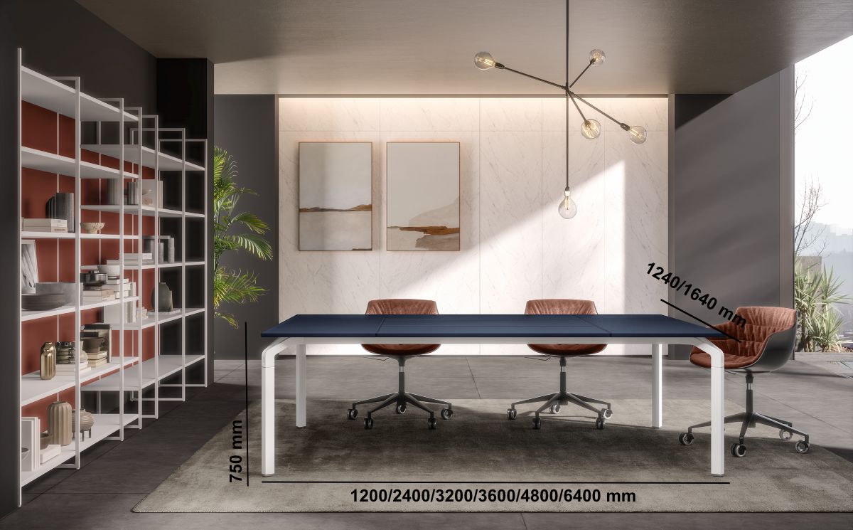 Romola 5 – Meeting Table With Leather Top And Aluminium Leg Middle