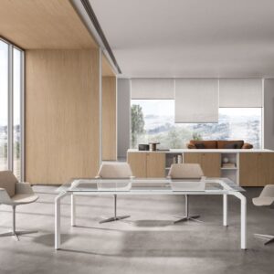 Romola – Meeting Table With Clear Glass Top And Aluminium Leg 1