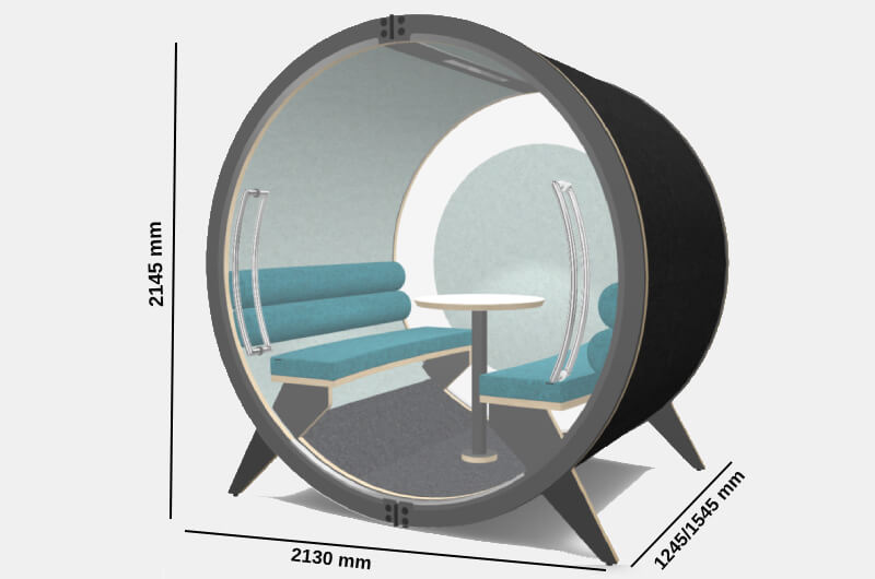 Brixton 3 Beautifully Designed Acoustic Meeting Pod For 4 And 6 Persons With Backwall And Glass Door Size Img