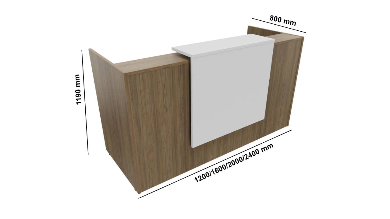 Okely – Straight Reception Desk With Overhang Panel And Side Panels Size